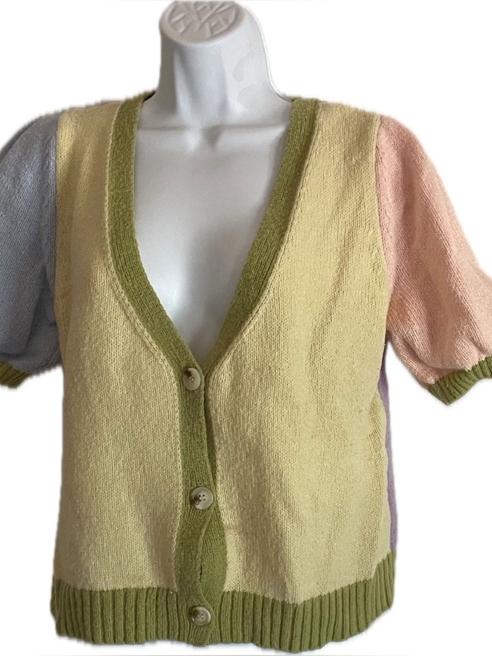 SO Pastel Colorblock Short Sleeve Cardigan